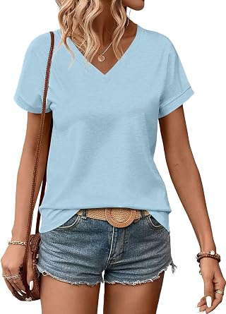 EADINVE Womens V Neck Short Sleeve T Shirts Summer Basic Batwing Sleeve Tops Loose Fit Tees 2026