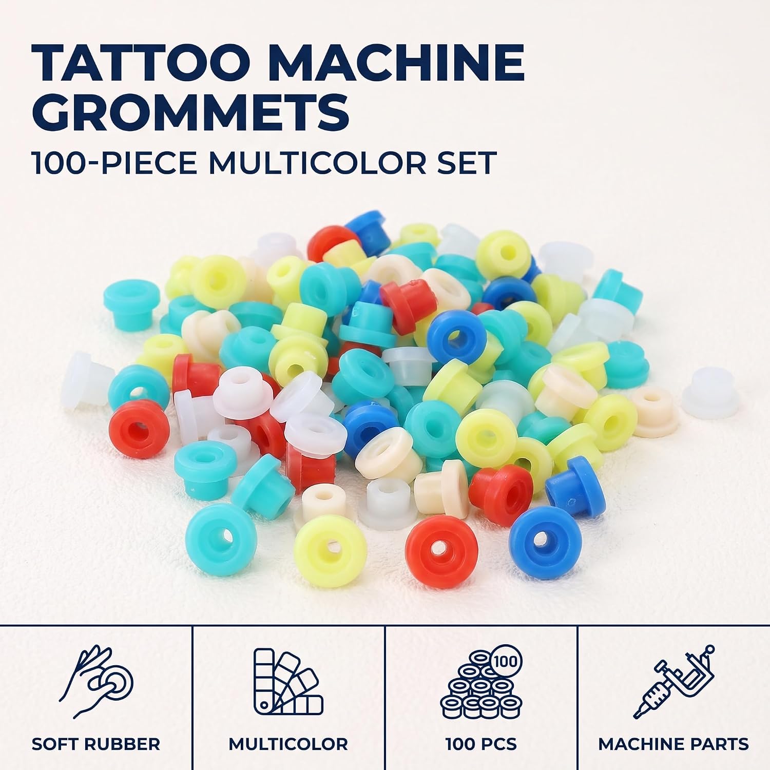 100pcs Multicolour Tattoo Machine Needle Grommet, Soft Tattoos Rubber Nipple Tattoo Supplies,Kits,Machine Parts
