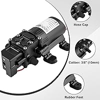 Vista 2 de 12V DC Water Pressure Diaphragm Pump, 6 A Self Priming Sprayer Pump with 6 L/Min 0.9 MPA 80 PSI, Water Transfer Pump Suitable for Shower Garden