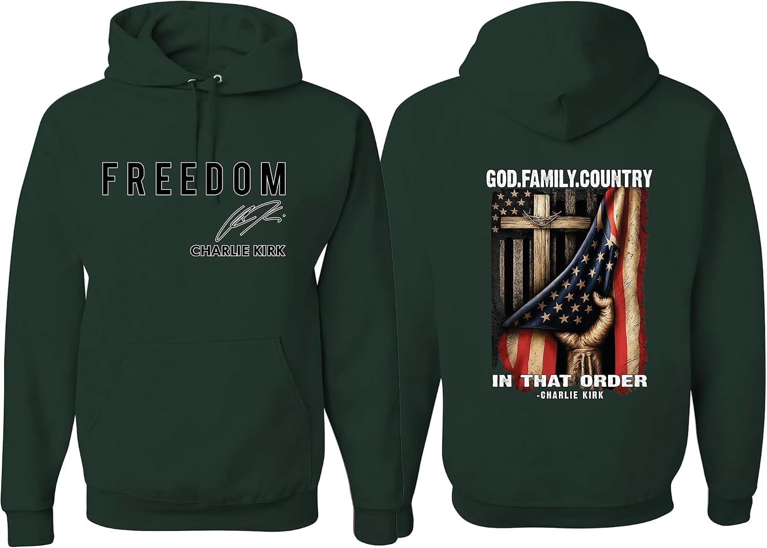 wild custom apparel Charlie Kirk Freedom Signature Front & Back God Family Country In Order USA Sweatshirt Hoodies