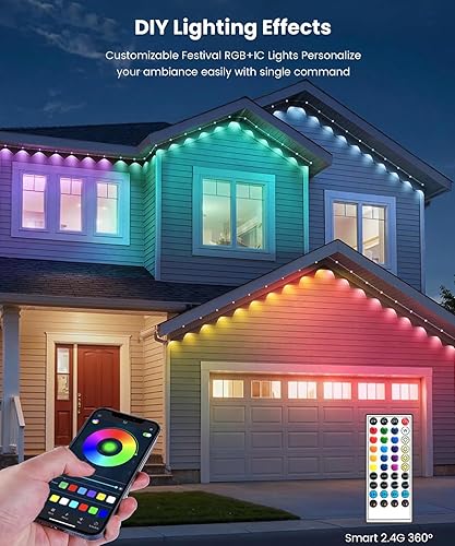 Miniatura 5 de Luces Permanentes para Exteriores para Casa, 100 pies RGB+IC Luz de Decoración Exterior Inteligente, Modos de Escena DIY, Control por