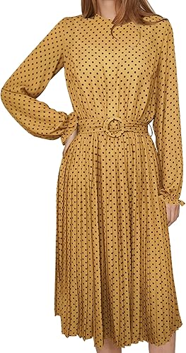 Miniatura 2 de Vestido bohemio vintage de lunares sin mangas para mujer, plisado, maxi vestido de verano con junta tórica, camello