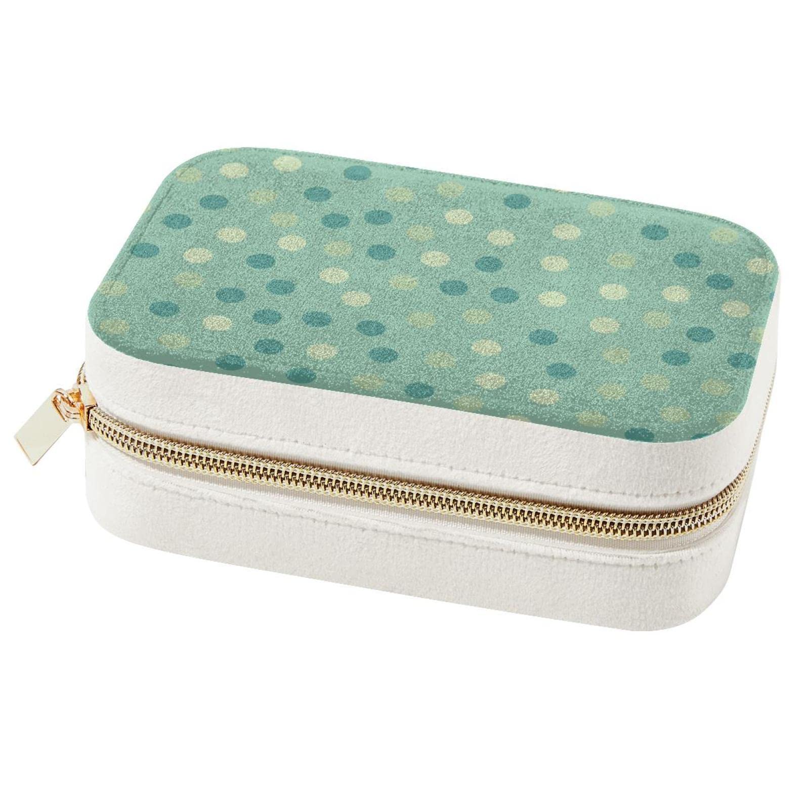 Boîte à bijoux portable à pois verts pour voyage et rangement