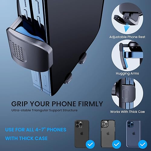 Miniatura 2 de Qifutan Soporte para teléfono de coche con goma antideslizante, rótula giratoria 360 grados y anillo de soporte ajustable para iPhone y otros