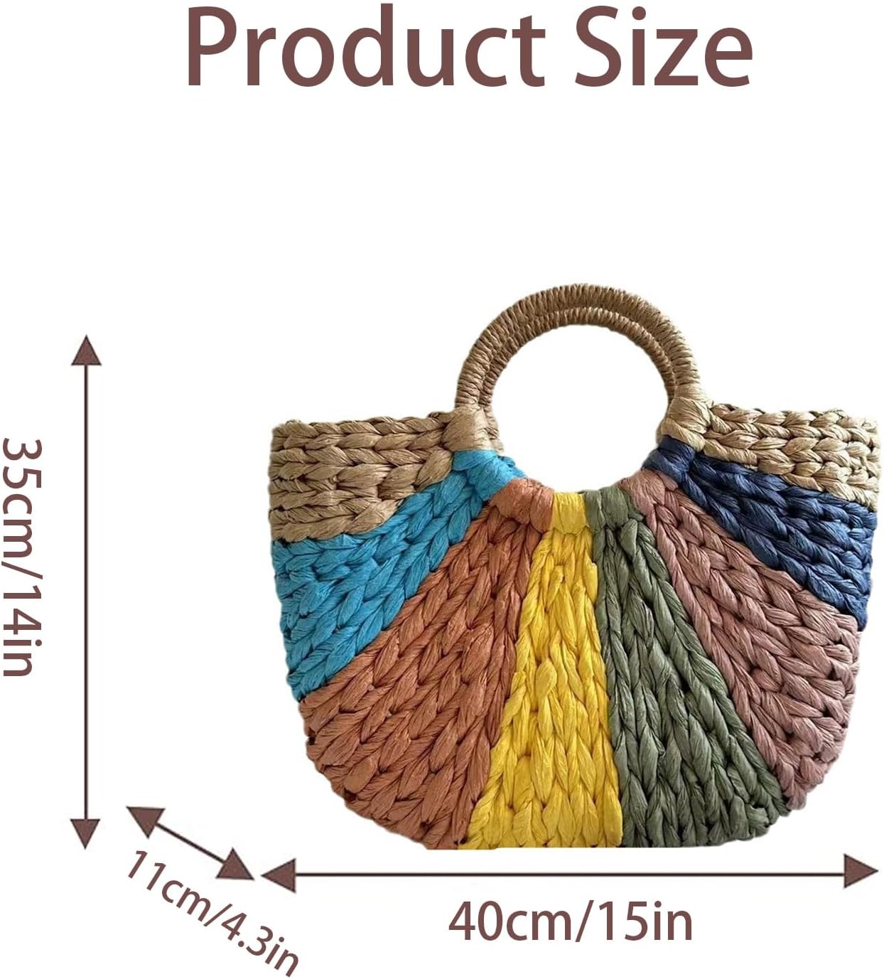 SHESRA Straw Bag for Women, Bohemian Semi-circular Tote Bag Handmade Woven Handbags for Summer Vacation Beach Travel Daily Matching 07