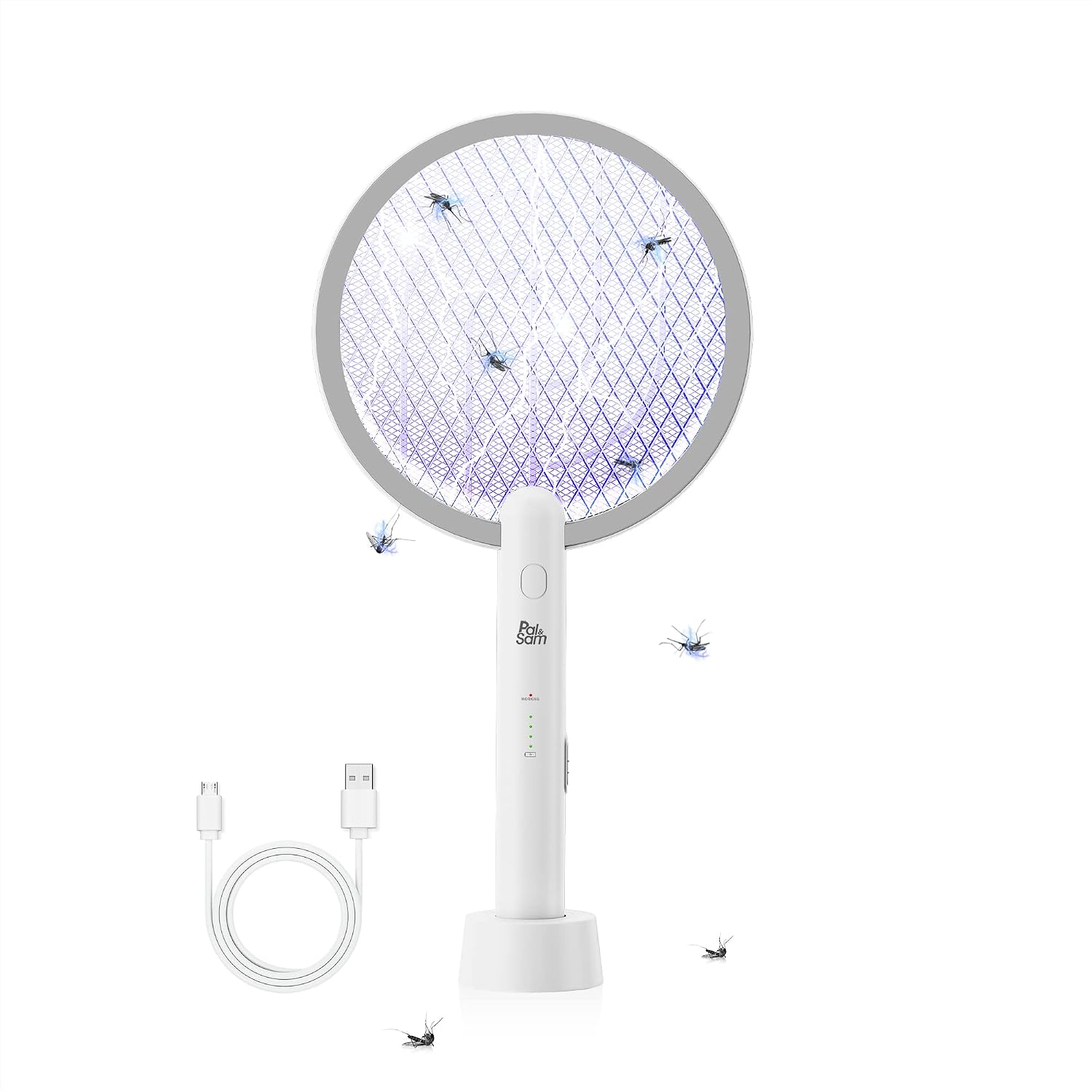 PAL&SAM Bug Zapper, Mosquito Killer USB/Rechargeable, Electric Fly Swatter Lamp & Racket 2 in 1 for Home, Bedroom, Kitchen, Patio (Grey&White)