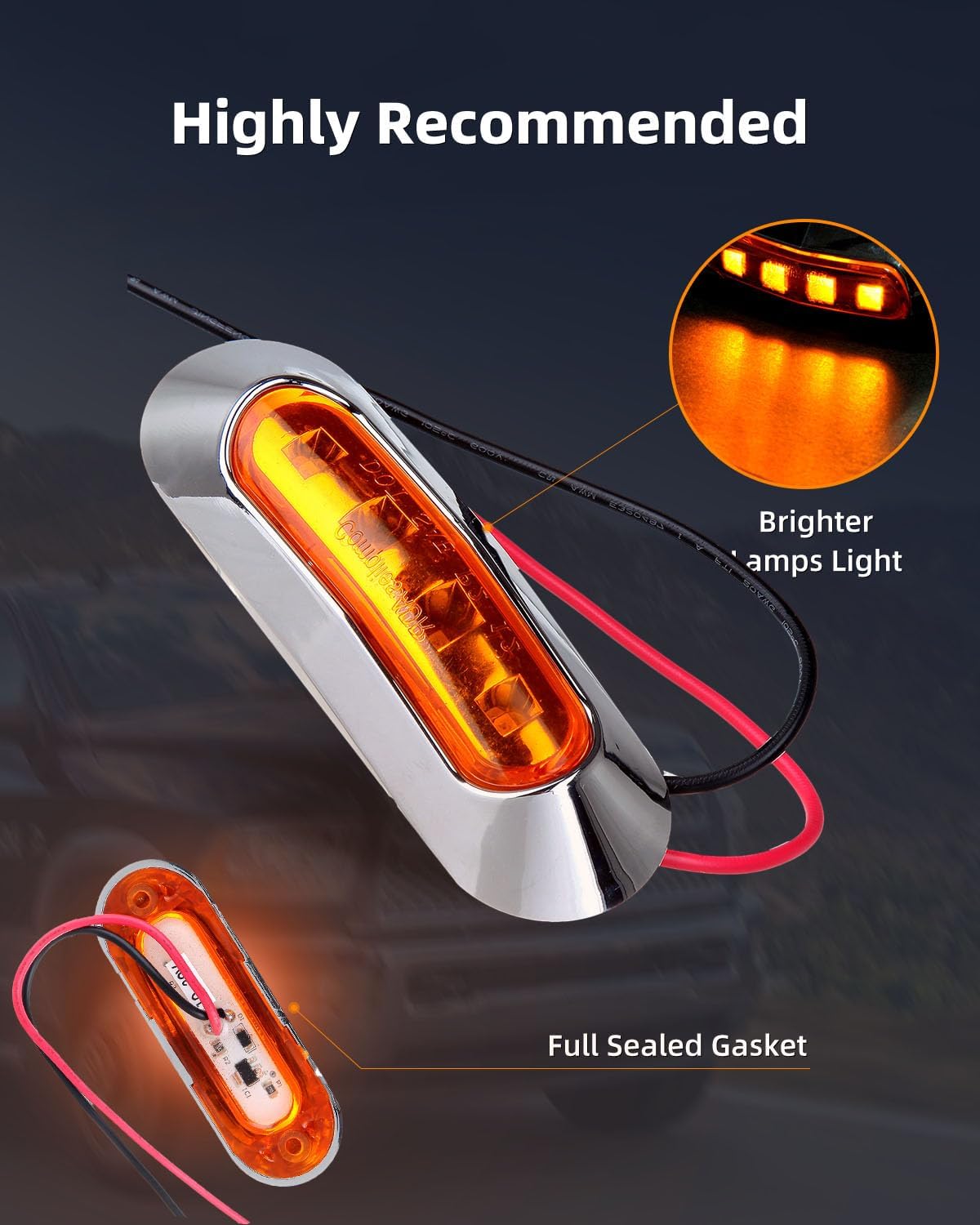 Amber Led Oval Front Rear Tail Clearance Lights with Chrome Bezel 4 LED Trailer Marker Lights Indicator Lights for Trailer Truck Boat Deck RV Camper(10pcs)