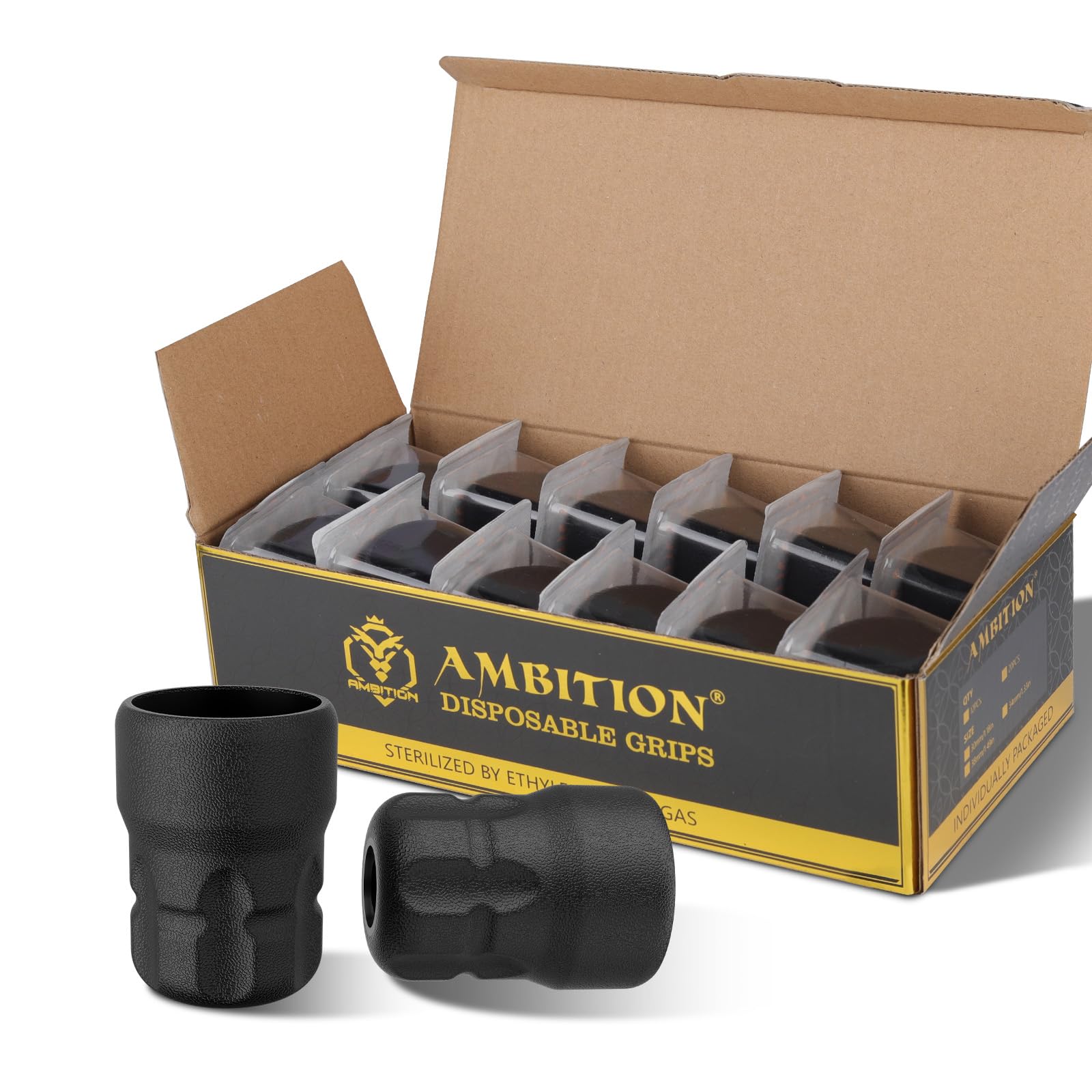Ambition Soldier P2 - Empuñaduras desechables para tatuajes – 12 piezas de 34 mm de goma profesional con sistema de ajuste de clic para soldado rotativo, Zetton, Torped y Shura Tattoo Pen