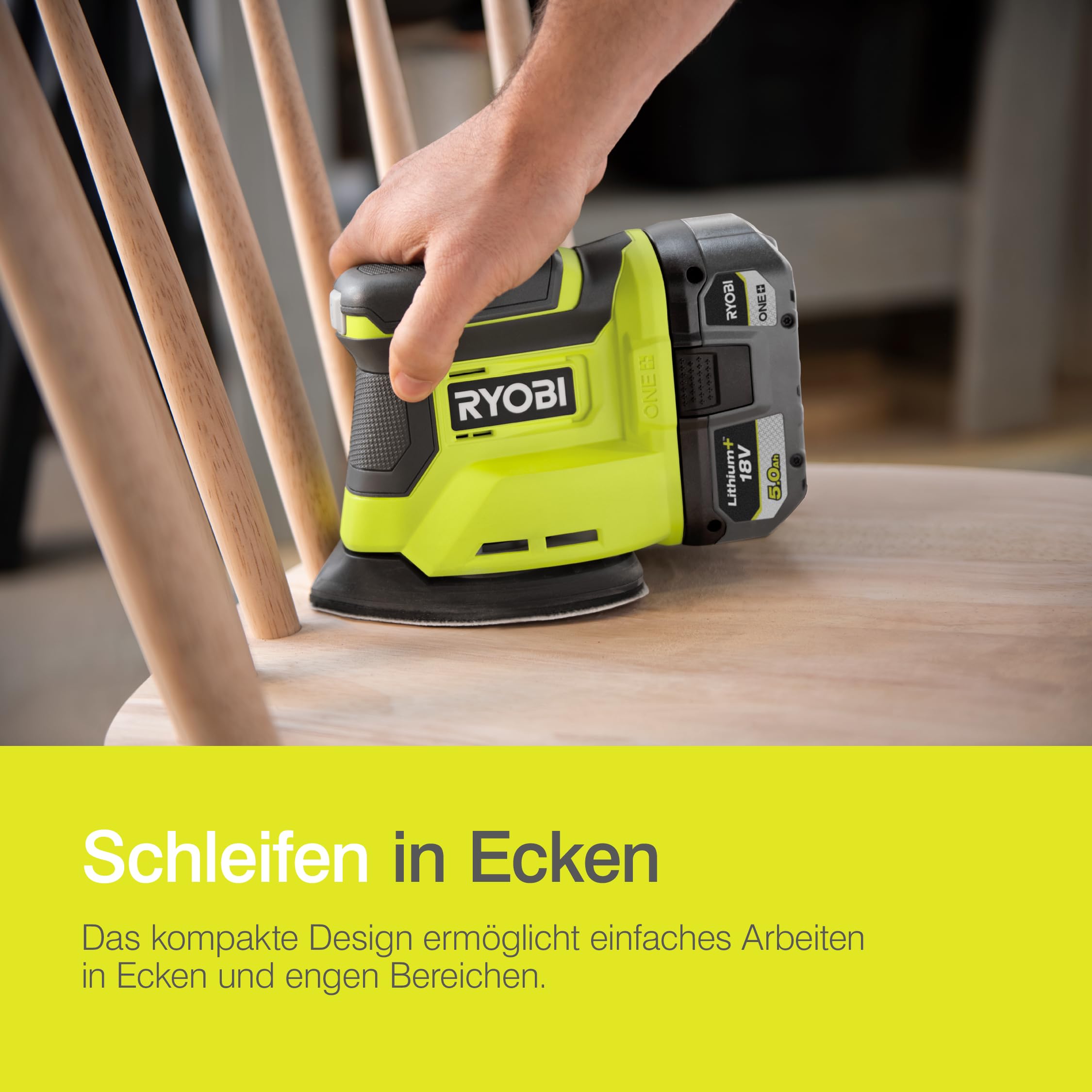 RYOBI 18 V ONE+ Akku-Delta-Vibrationsschleifer RPS18-0, 100x140 mm Schleifteller, 1,8 mm Schwingdurchmesser, ohne Akku und Ladegerät