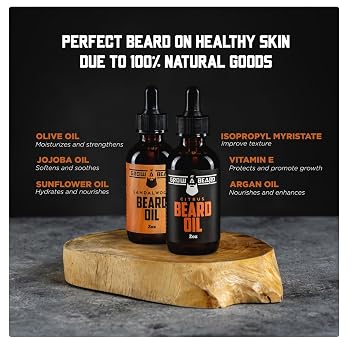 Beard Oil for Men, 2oz Sandalwood & 2oz Citrus Scent, with Jojoba & Argan Oil, Beard Moisturizer, Softener, Conditioner, All Natural, (2 Pack)