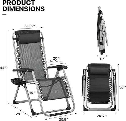 Miniatura 3 de MoNiBloom Silla reforzada de gravedad cero, tumbona plegable para piscina y playa, tumbona de bronceado portátil con cojín, reposacabezas y bandeja