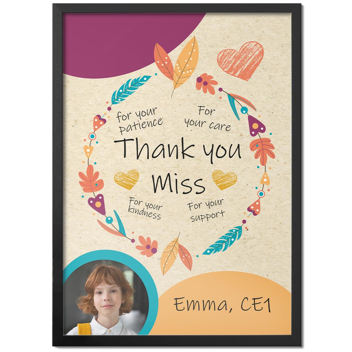 Pictalia - Personalised Photo Frame, Thank You Teacher Gifts Personalised, Personalised Teacher Gifts, Teacher Gifts For Women Personalised, For Teacher, A4, A3, A2 Frame, Canvas, Customised Text