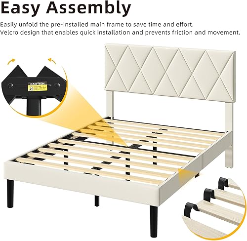Miniatura 6 de DWVO Base de cama Queen con cabecera ajustable, plataforma tapizada de 14 pulgadas con soporte de listones de madera resistente, soporta hasta 1000