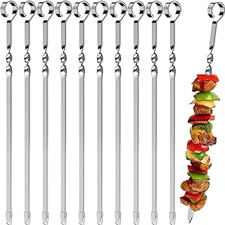 BBQ Skewers - 10 Pcs Heavy Duty Stainless Steel Skewers, 45cm Length, Perfect for BBQ Meat, Vegetables, Kebabs, Easy to Clean and Reusable for All Your BBQ Needs
