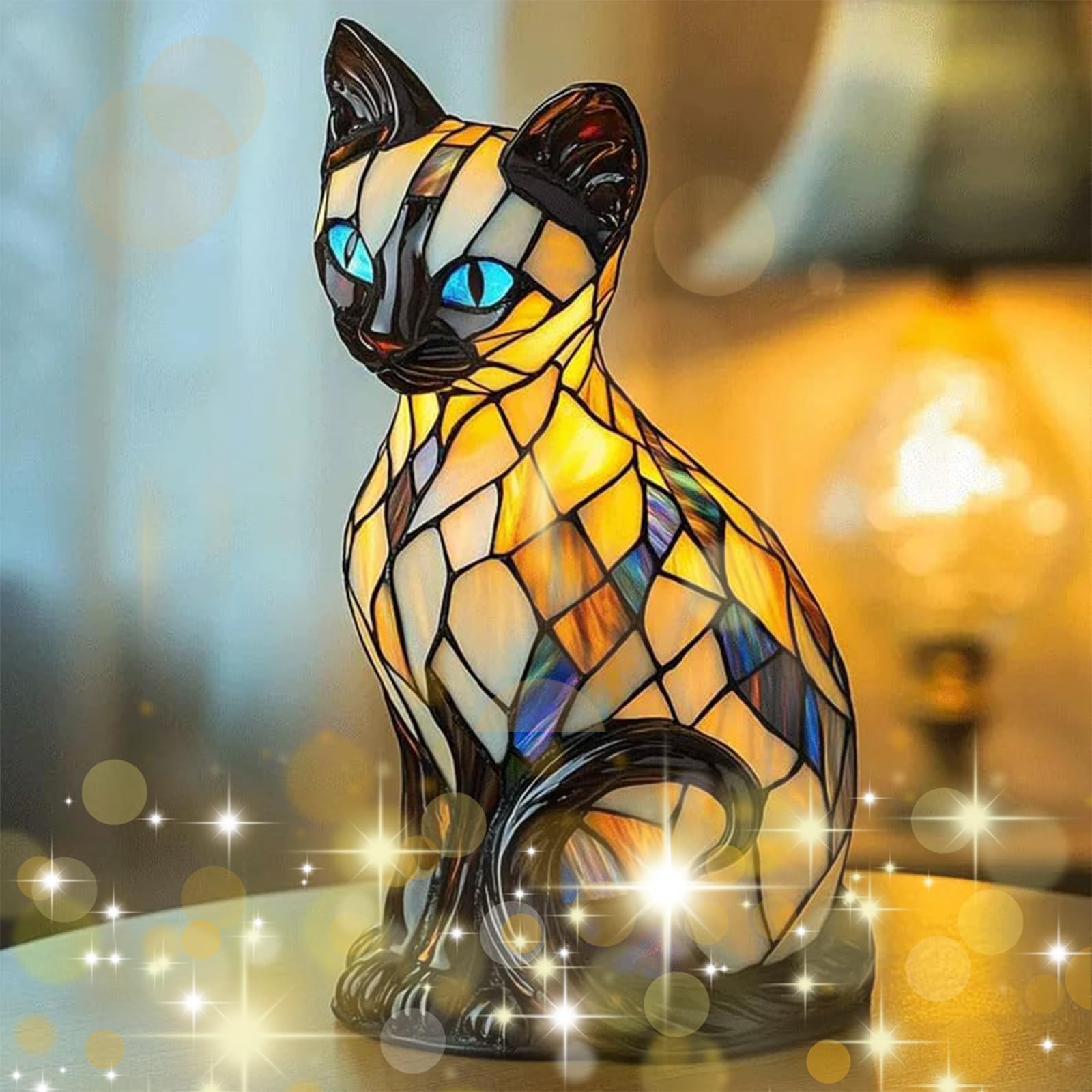 Retro kot barwiony żywicą lampa stołowa kot, vintage zwierzęta lampka nocna wystrój domu, seria lamp stołowych ze zwierzętami dla zakochanych (#A, 20 cm) (D, 30 cm)