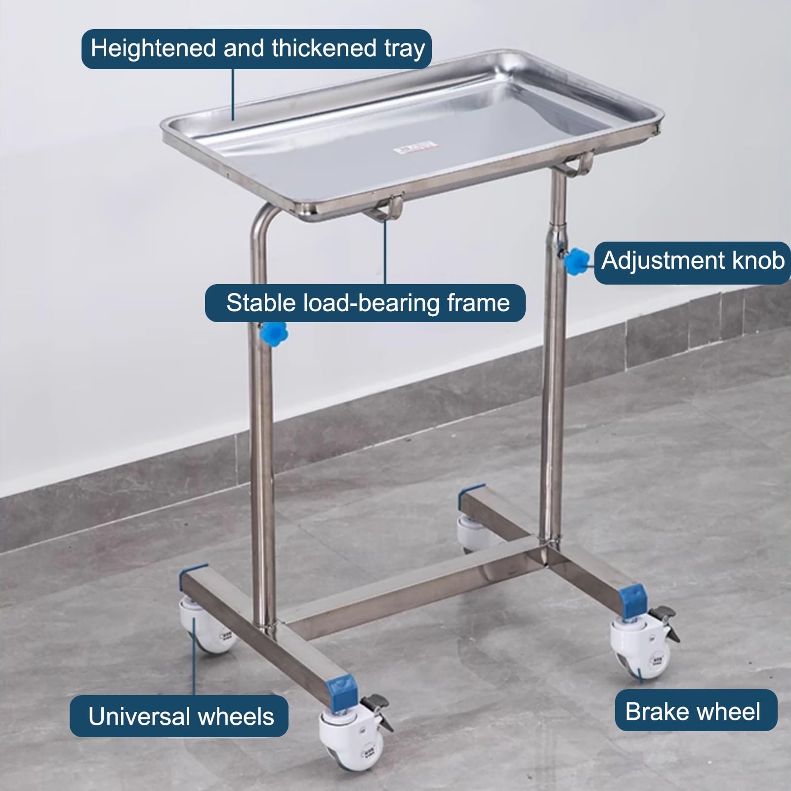 JHDXL Laborwagen Medizinwagen mit 1 Ablagen, Medical Dental Lab Cart, Mobiler Metallwagen mit Lenkrollen, für Labor, Krankenhaus, Zahnarztpraxis, Salon usw(60 * 40cm/24 * 16in)