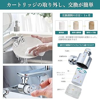 Amazon | 浄水器 蛇口直結型 首振り 蛇口 シャワー 節水 1440度回転