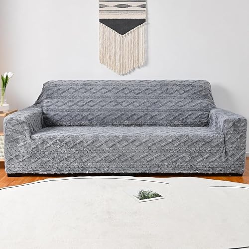 vctops Funda elástica de jacquard geométrico de 1 pieza con parte inferior elástica, funda de sofá suave y mullida para sofá de 3 cojines, protector