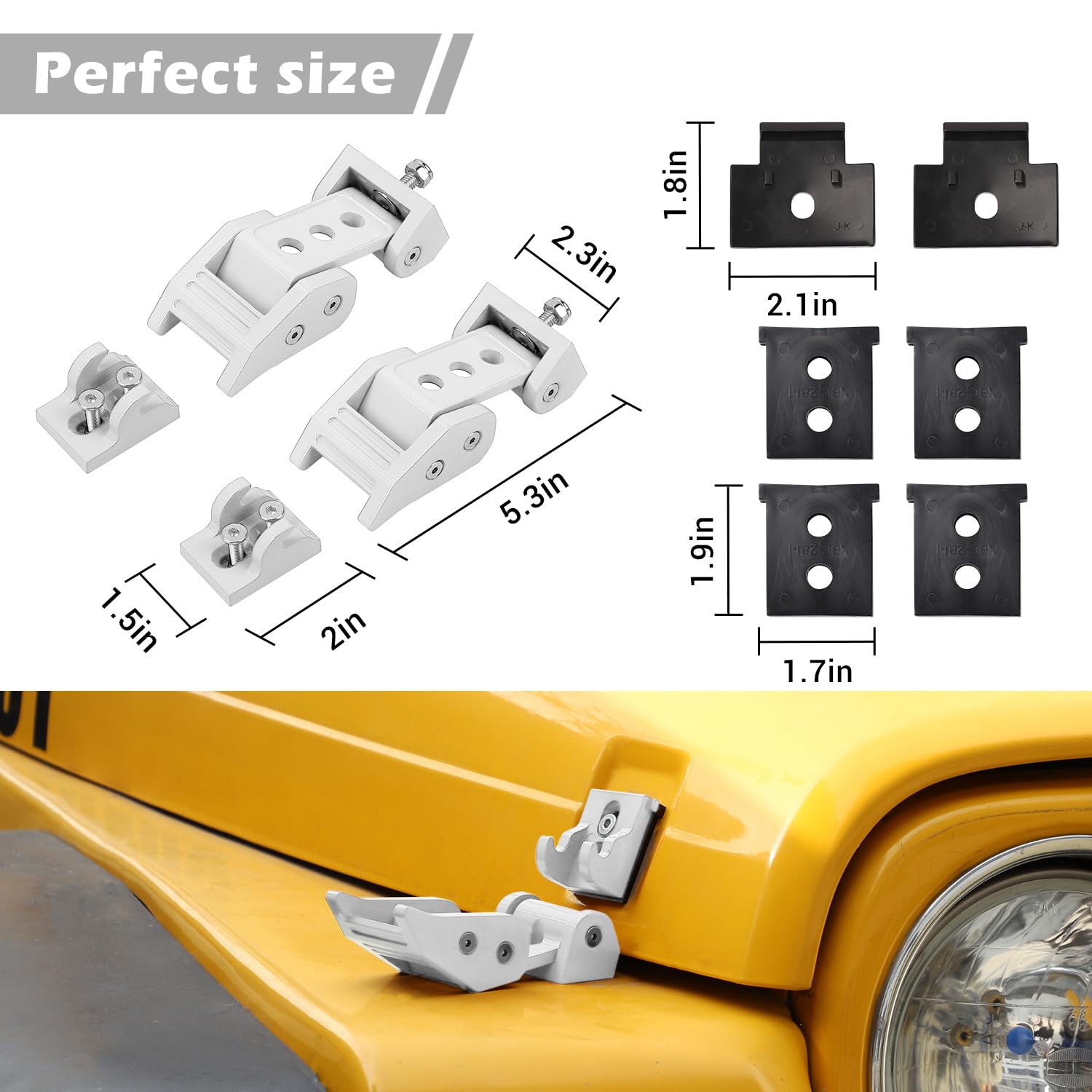 RT-TCZ for Wrangler TJ Hood Latches Catch Kit Compatible with Jeep Wrangler TJ 1997-2006 White Exterior Accessories 2pcs (3-Holes)