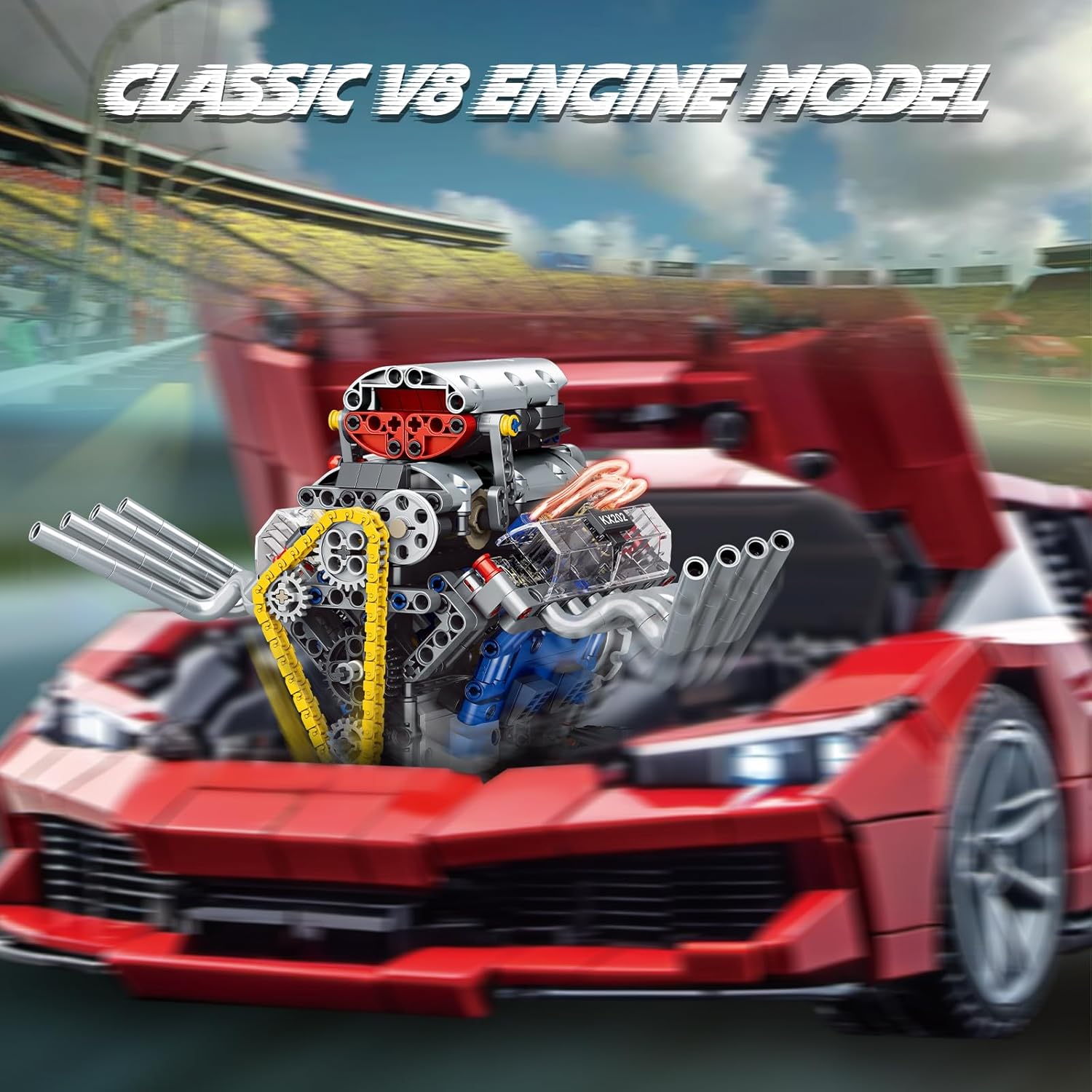 V8 Engine Building Set,Build Your Own Mini Engine That Works, Physical Science Experiment Toy for Adults, Home or Office Décor (665 Pcs)