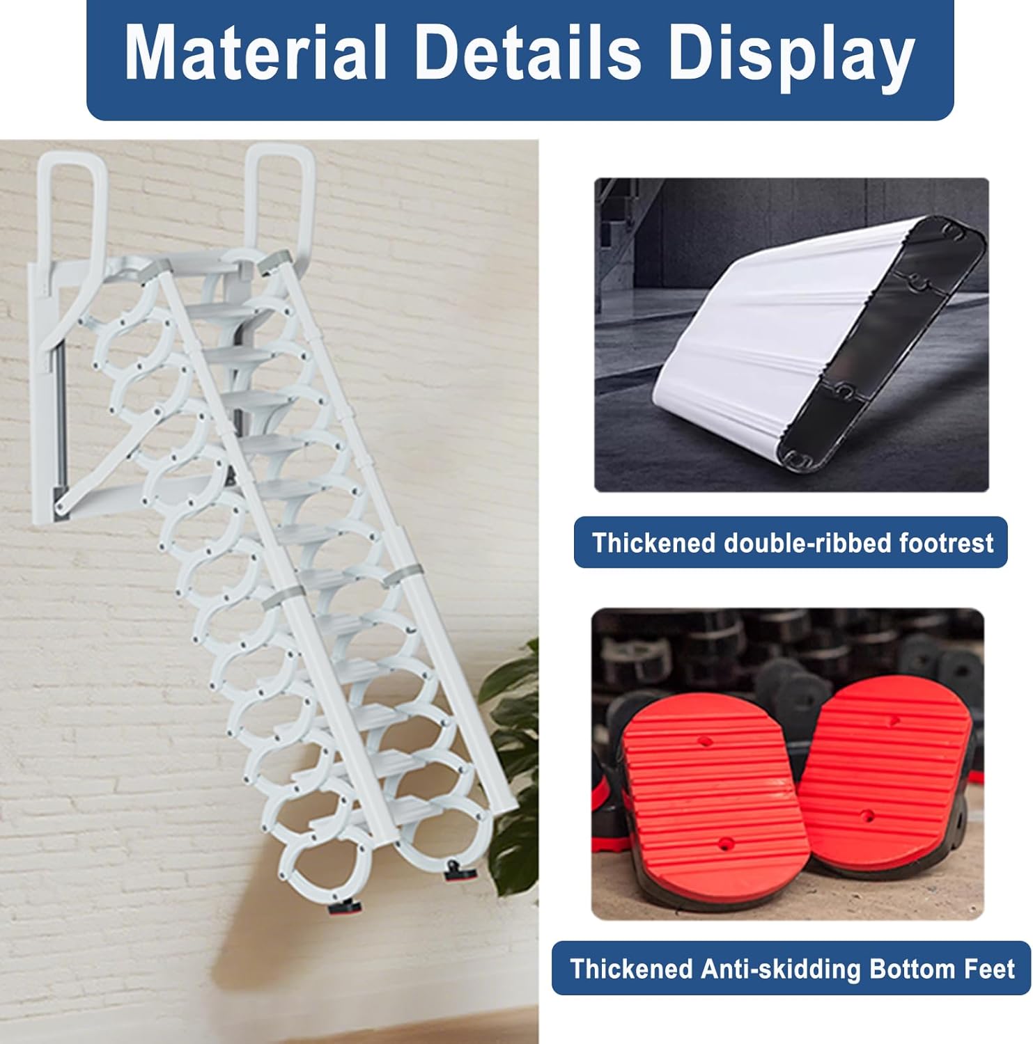 Wall-Mounted Folding Pull Down Attic Stairs, Retractable Loft Ladder with Handrails, 12 Pedal Steps Indoor Outdoor Attic Ladder, Foldable Space-Saving, Load Capacity 661lbs