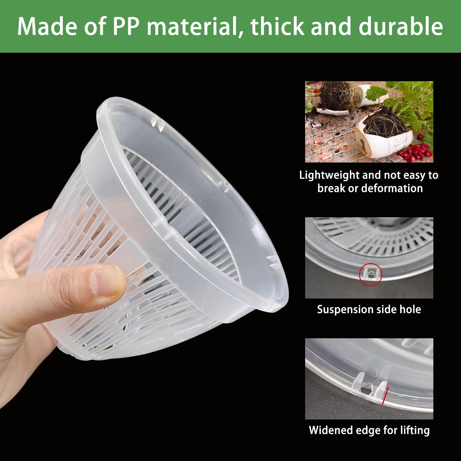 DESOMINOR Confezione da 4 vasi trasparenti per orchidee, 12,2 cm, 14,2 cm, 17,7 cm, in plastica, con fori e piattini, vasi per vivaio per kit di rinvaso di orchidee (4, 14,2 cm