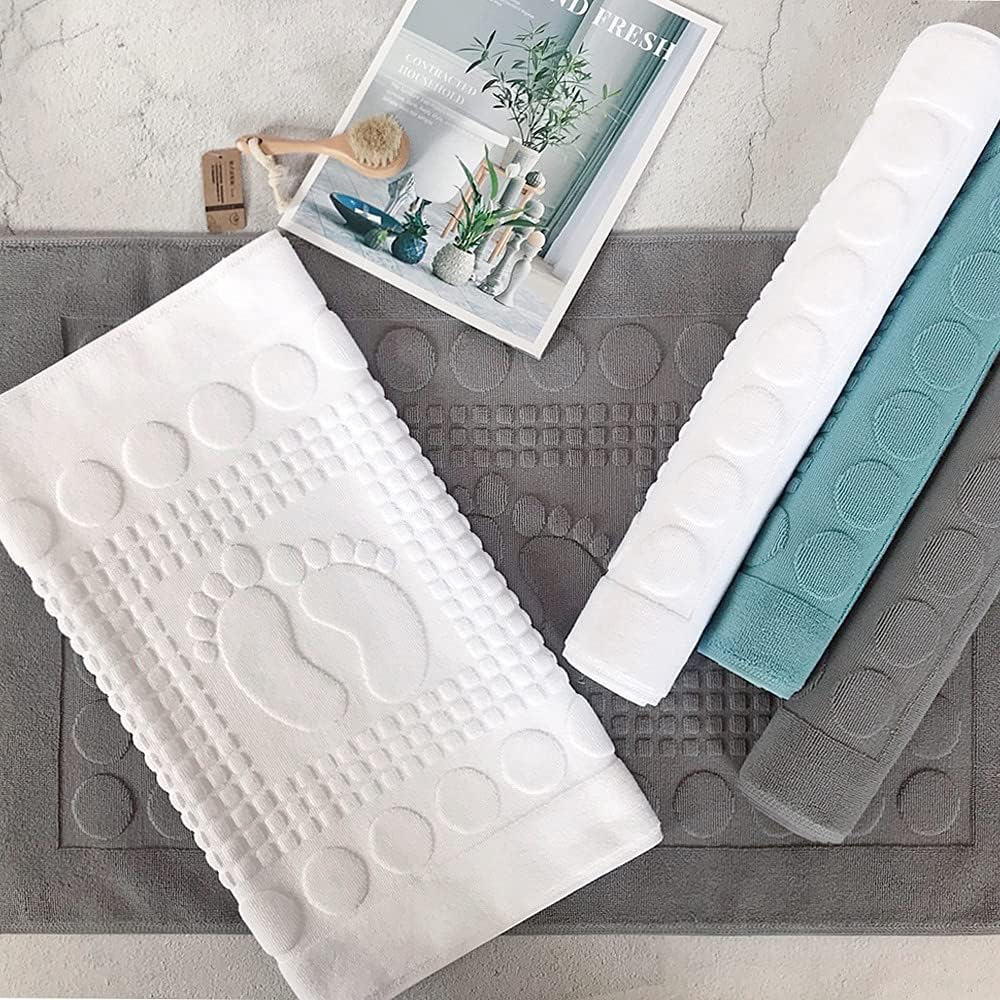 Bath Mats Cotton Banded Shower Bathroom Floor Towel(Feet White) | Machine Washable,[Not a Bathroom Rug],Terry Towelling Tub ShowerBathroom Mat