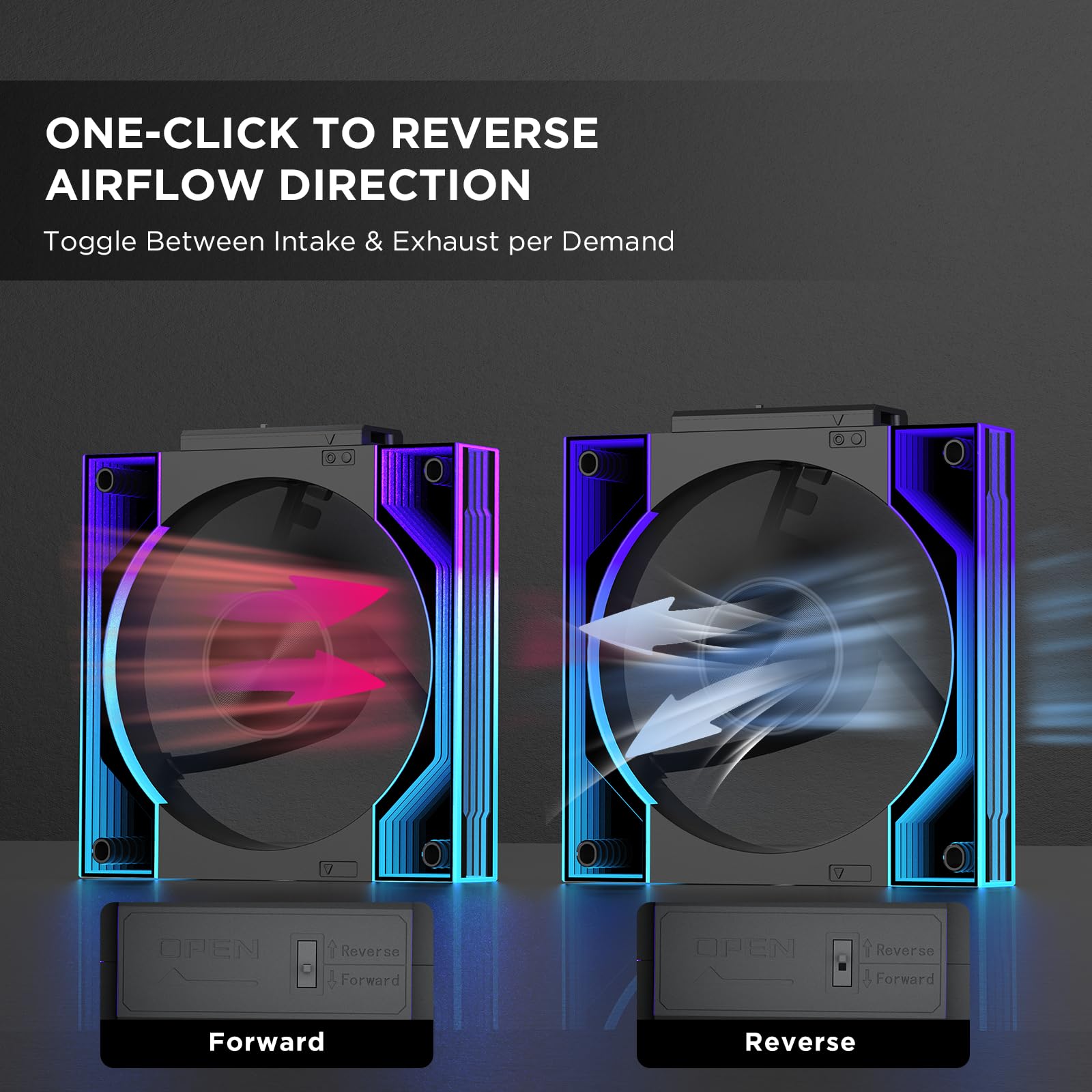 TZMRIT Interstellar-V3 Forward/Reverse Flow Interchangeable RGB PC Fan 120mm Daisy Chain 3Piece with PWM Control and ARGB Effect Black,2000RPM,68.5CFM
