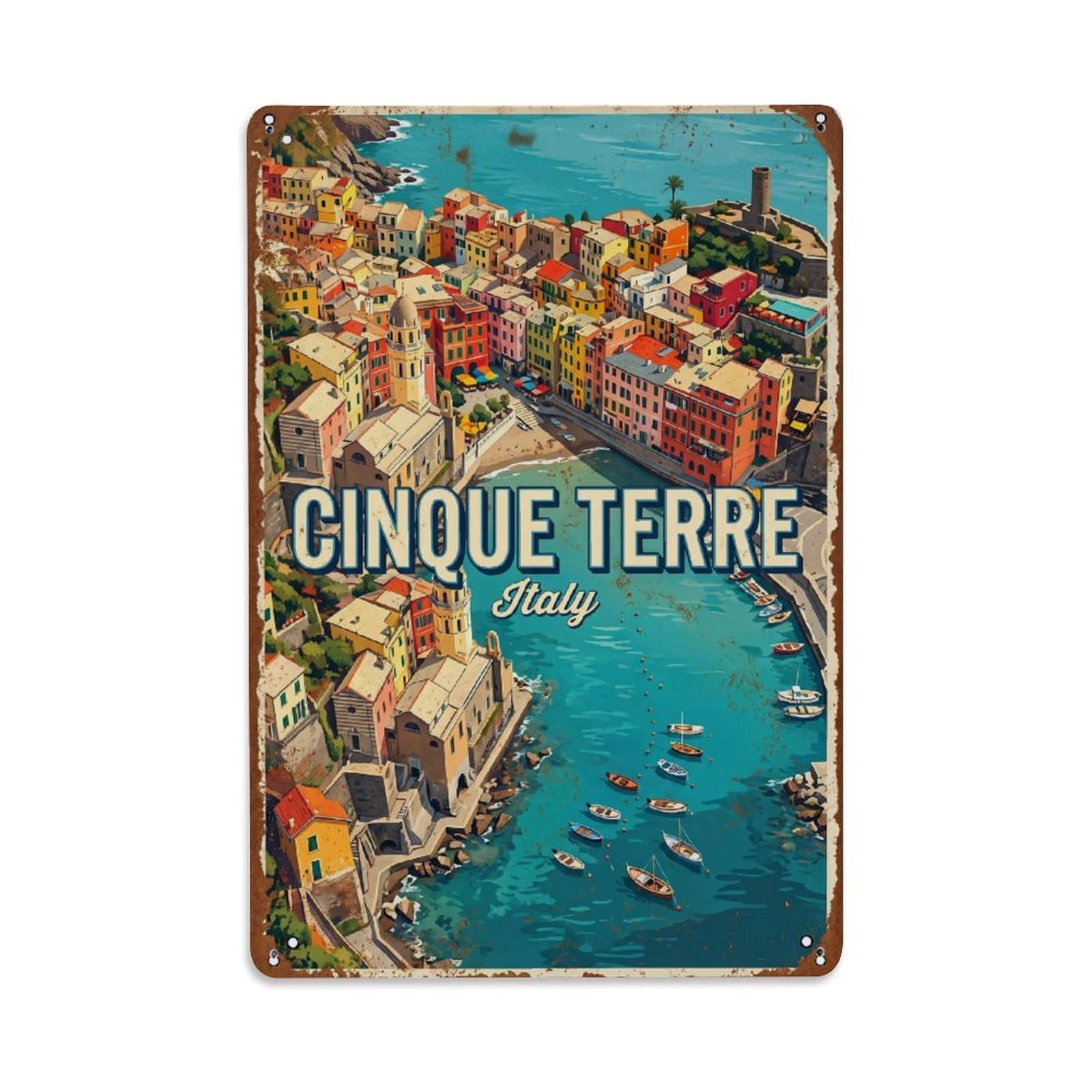 Yrnq 08X12inch Vintage Style Vintage Travel Cinque Terre Italy Aerial Metal Tin Sign