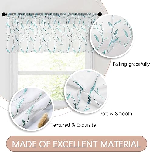 Miniatura 4 de MRTREES Cenefa de cortina transparente bordada de 54 x 16 pulgadas de largo, pequeña cenefa moderna para cocina, sala de estar, baño, gasa con