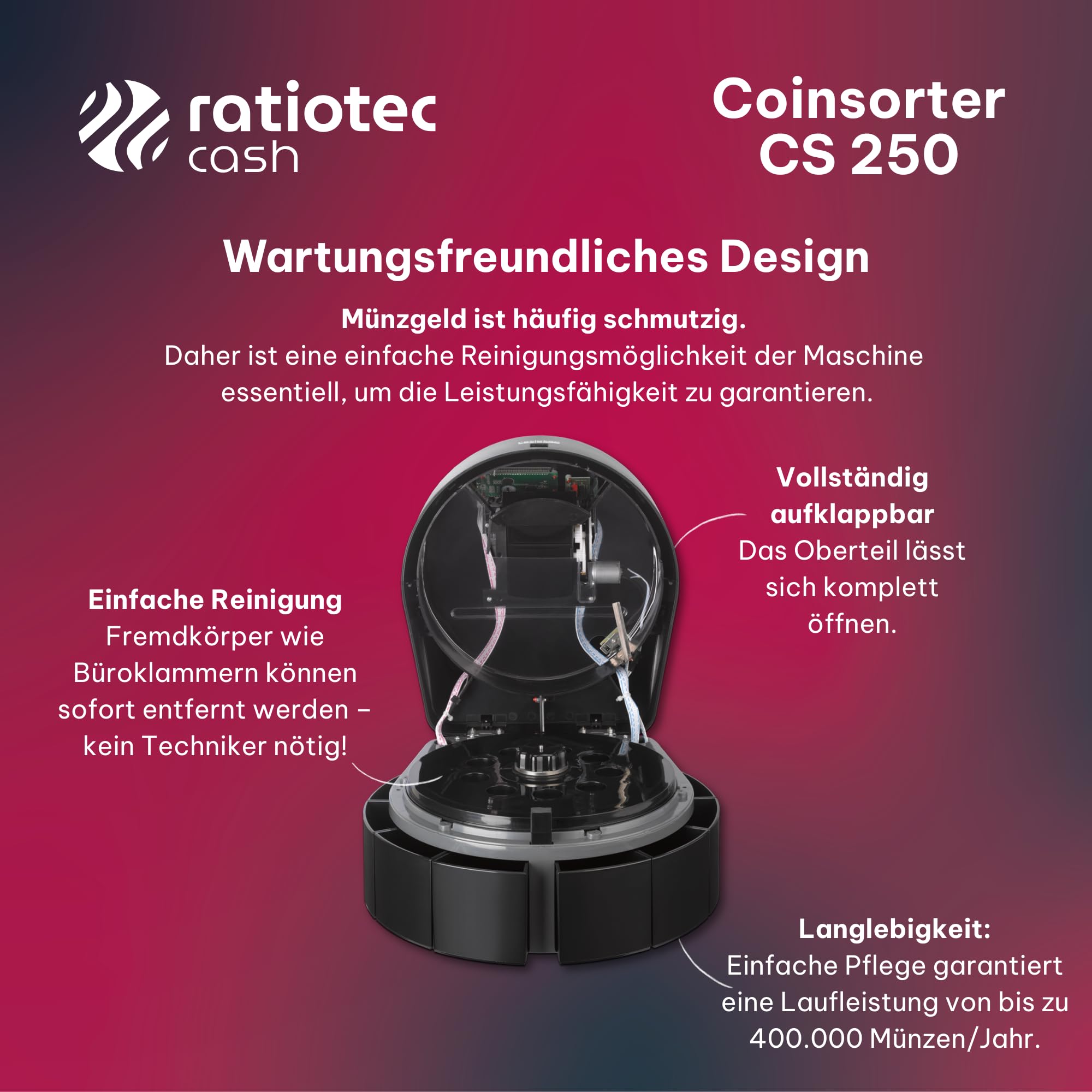 Contador de monedas Ratiotec COINSORTER CS250 Negro