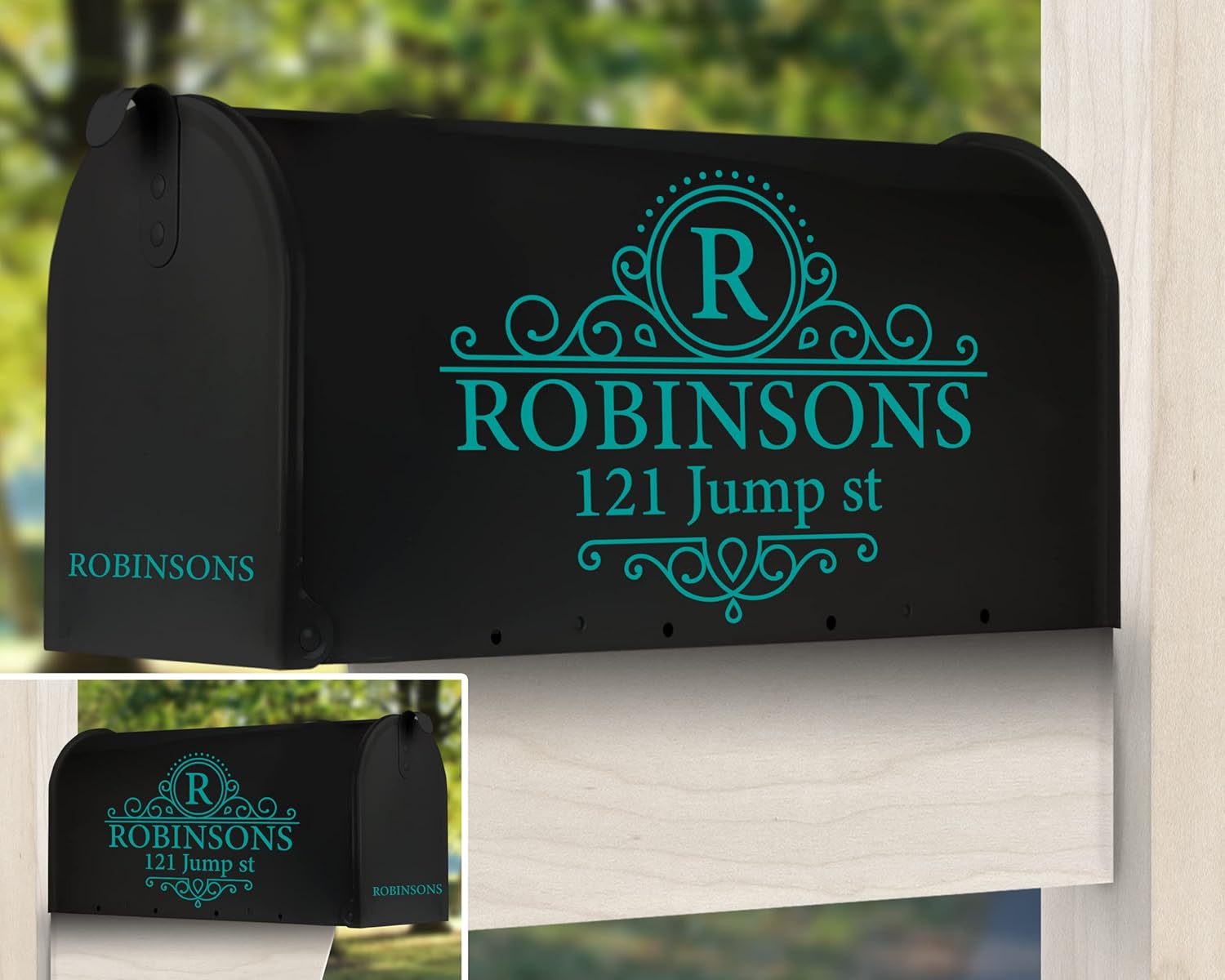 Personalized Mailbox Decals, Set of 4 Name Decals for Mailbox, Many colors for select, Waterproof Mailbox Decal, Family Name Decal for Door, Mailbox Numbers Sticker, Vinyl Decal, Customize Mailbox Decal, Farmhouse Mailbox Letter decals #6 by Cus2mize (Turquoise)
