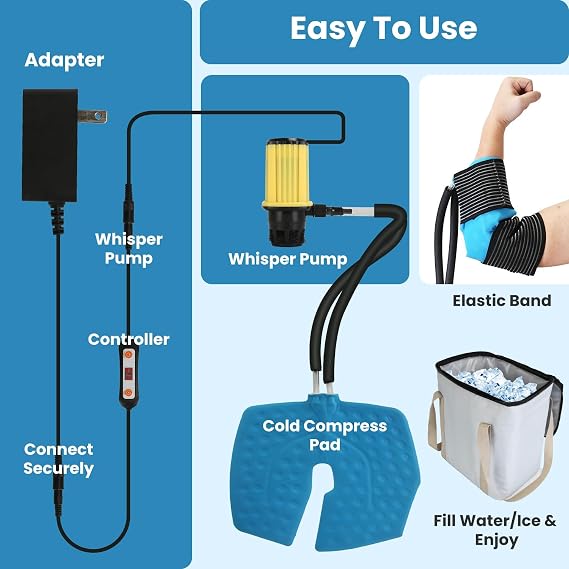 Cold Therapy Machine with Programmable Timer, Ice Therapy Machine, Post-Surgery Continuous Cryotherapy Cold Pack, Cold Therapy System with 3 Elastic Bands for Knee, Ankle, Shoulder, Back and Leg
