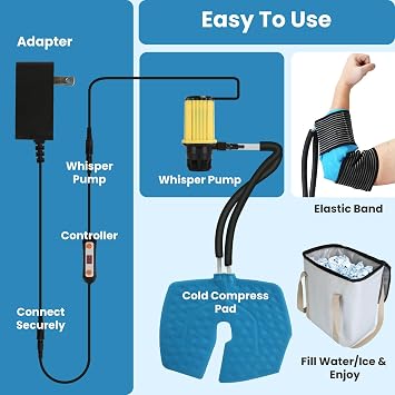 Cold Therapy Machine with Programmable Timer, Ice Therapy Machine, Post-Surgery Continuous Cryotherapy Cold Pack, Cold Therapy System with 3 Elastic Bands for Knee, Ankle, Shoulder, Back and Leg