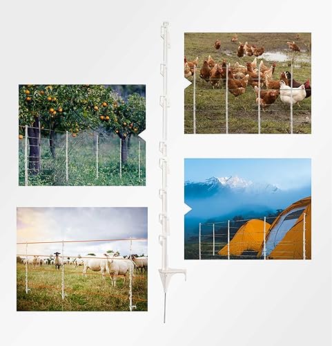 Miniatura 6 de Poste de valla (50 unidades), 42 pulgadas, con 12 lengüetas para sujetar alambre y cinta, color blanco
