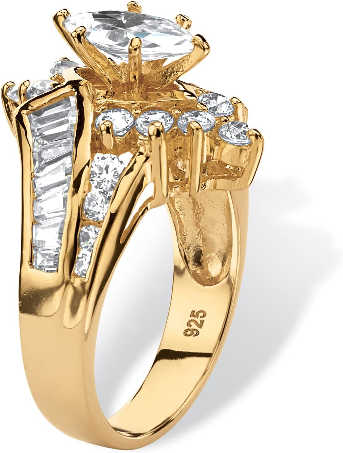 Palm Beach Jewelry 3.20 TCW Marquise-Cut Cubic Zirconia Ring in Gold-Plated Sterling Silver