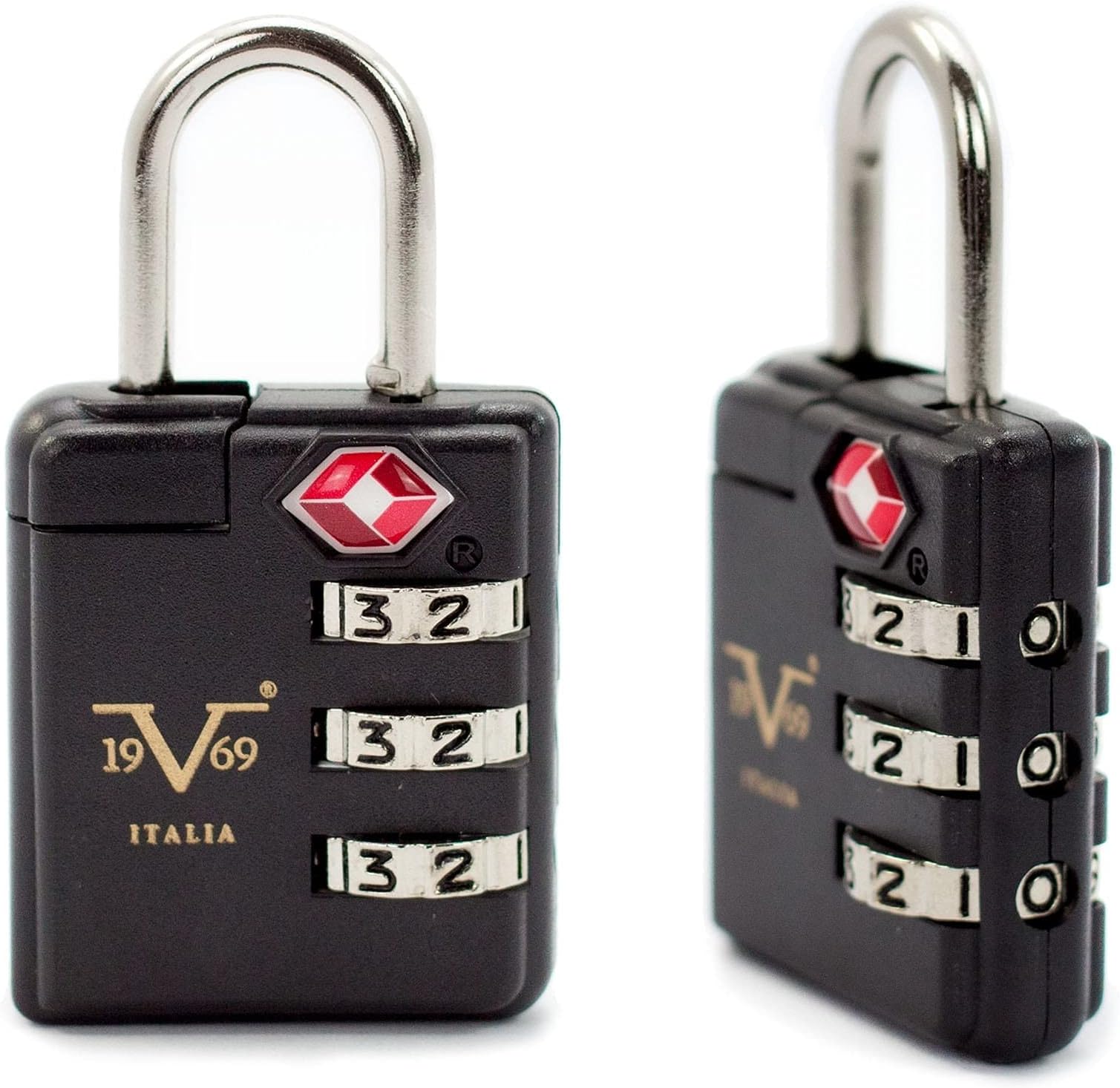 Unknown1 19v69 2-Piece TSA Approved Padlock Combination Lock Black Solid Stainless Steel