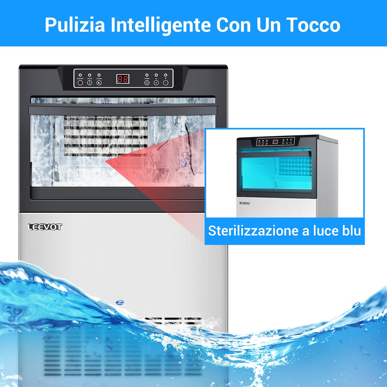 LEEVOT Macchina per Cubetti Ghiaccio Professionale - Macchina del Ghiaccio Casa 45KG/24h, 320W, per Casa, Bar e Uso Commerciale