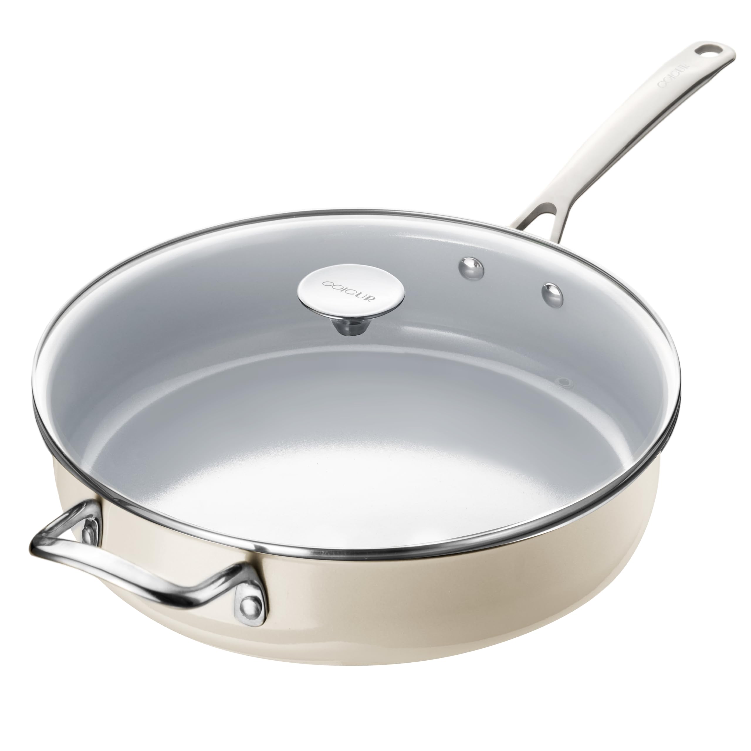 Nonstick Sauté Pan with Lid 4.7L Deep Frying Pan with Stainless Steel Helper Handle 30 cm Large Skillet Ceramic Jumbo Cooker for Healthy Cooking, Induction Compatible Cookware, PFOA Free — image 1