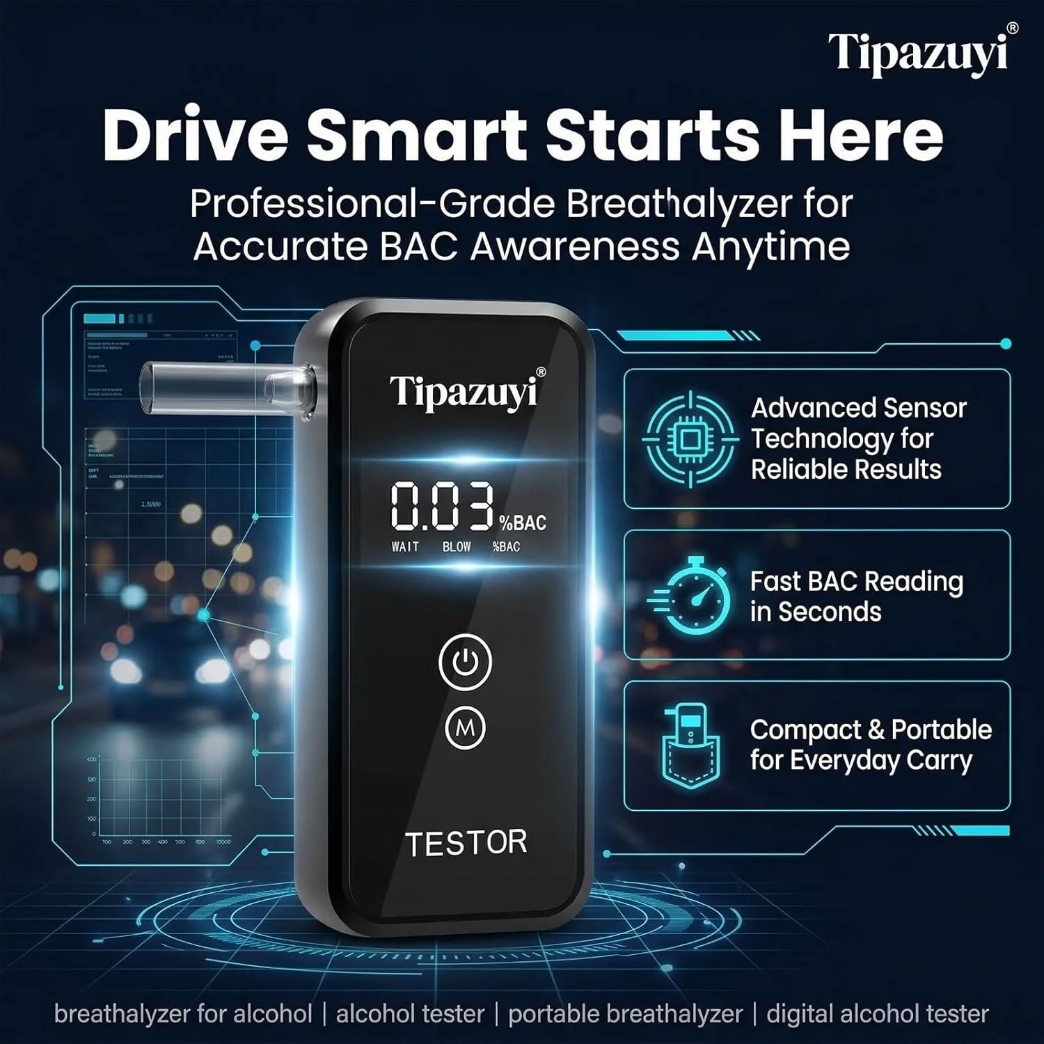 Breathalyzer, 2026 New High-Accuracy Personal Breathalyzers for Alcohol with 8 Replace Mouthpieces, Portable Handheld Digital Alcohol Breathalyzer Tester for Home & Travel Use(2pcs)