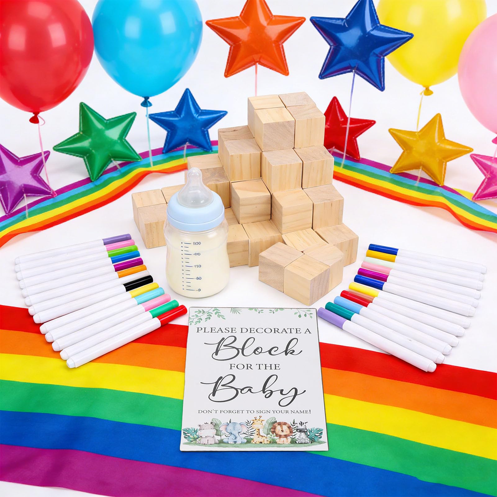 75 szt. Gry na Baby Shower Zestaw Znaków Baby Shower Klocki do Dekoracji Zestaw do Gry Dekoracje świąteczne z 24 szt. Pisaki Malowania dla Ujawnienia Płci (upominkowy z grami na
