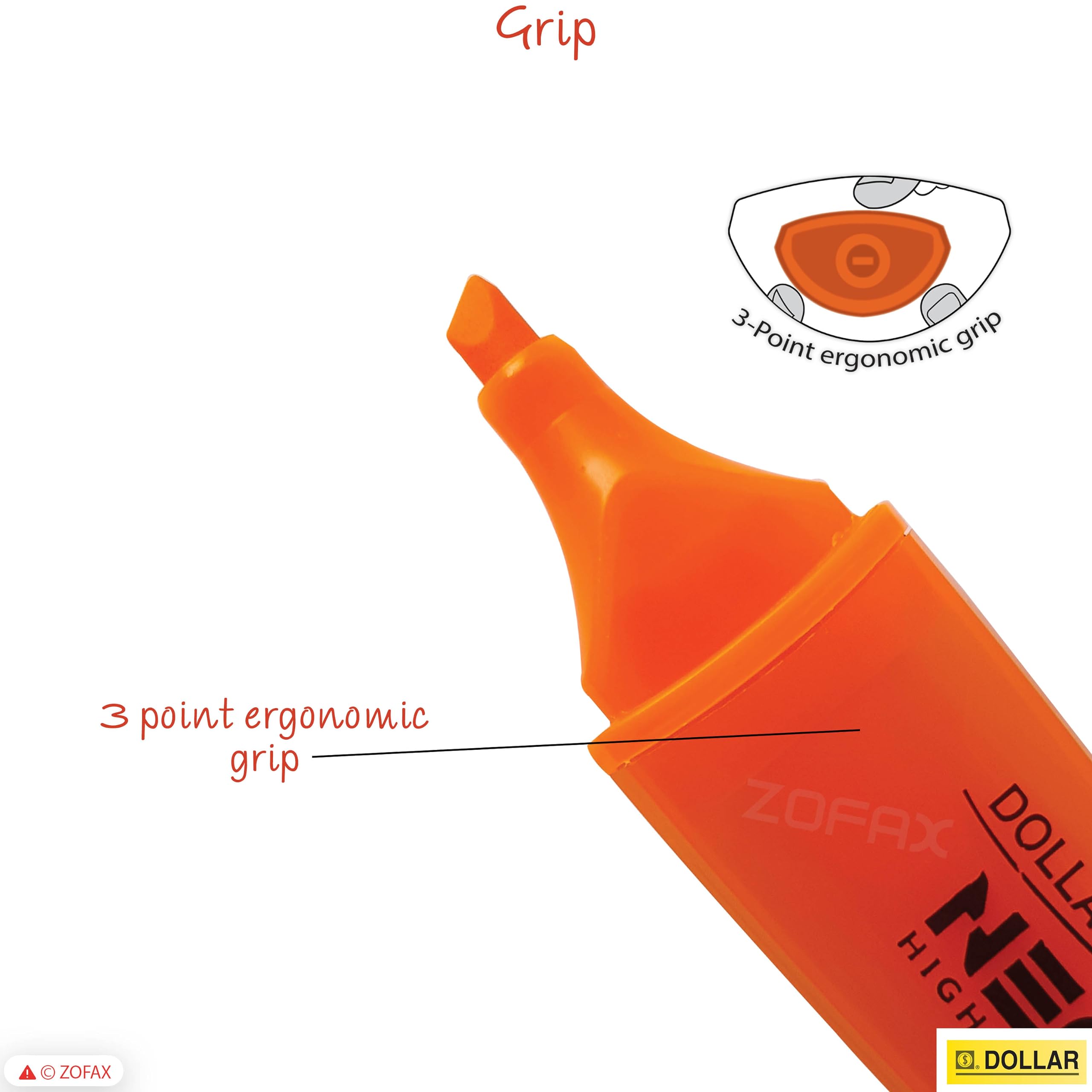 DOLLAR HL625 Neon Fluorescent Highlighter Pens, ORANGE, Pack of 10, Chisel Tip (5.0mm), 3-Point Grip, Multipack, Fast-drying - Image 4