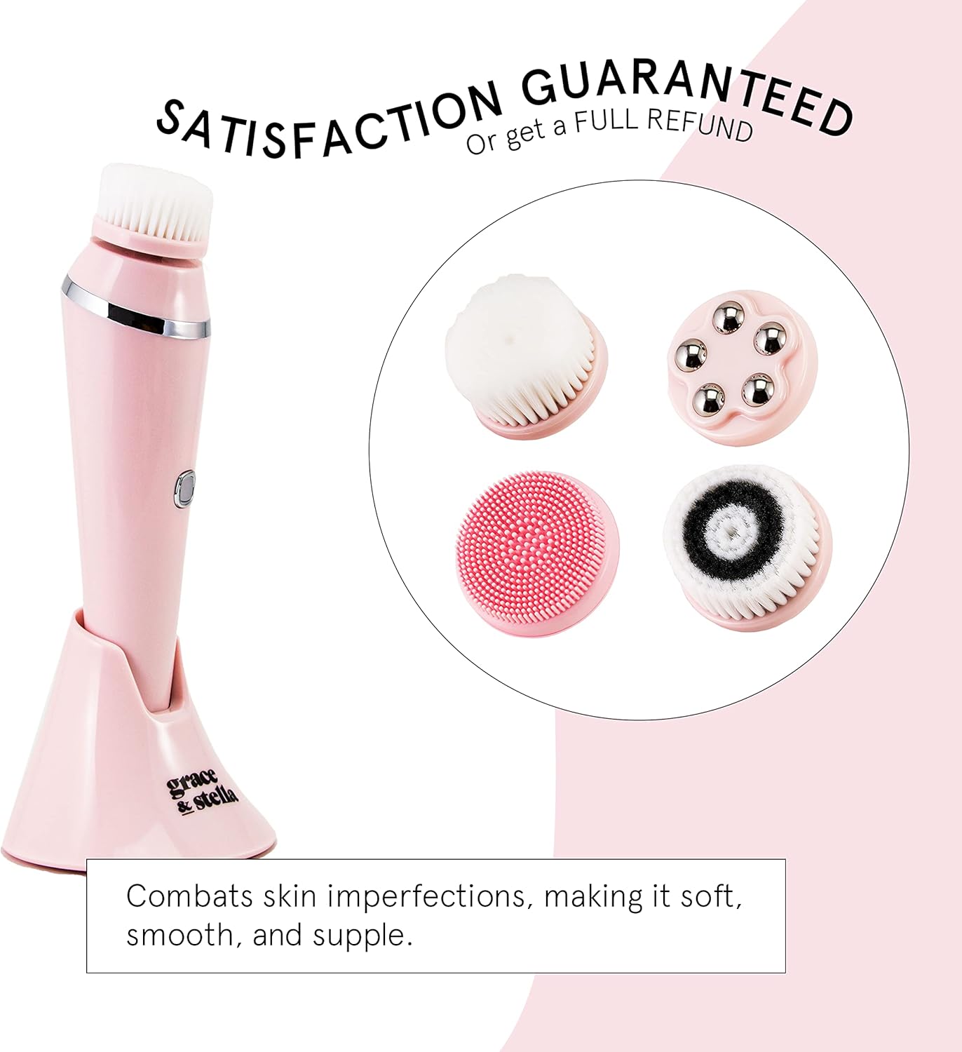 Facial Spin Brush for Cleansing and Exfoliating - Spinning Face Cleansing Brush Skin Care - Spinbrush for Face Cleansing by Grace and Stella (4 Brush Heads) : Beauty & Personal Care