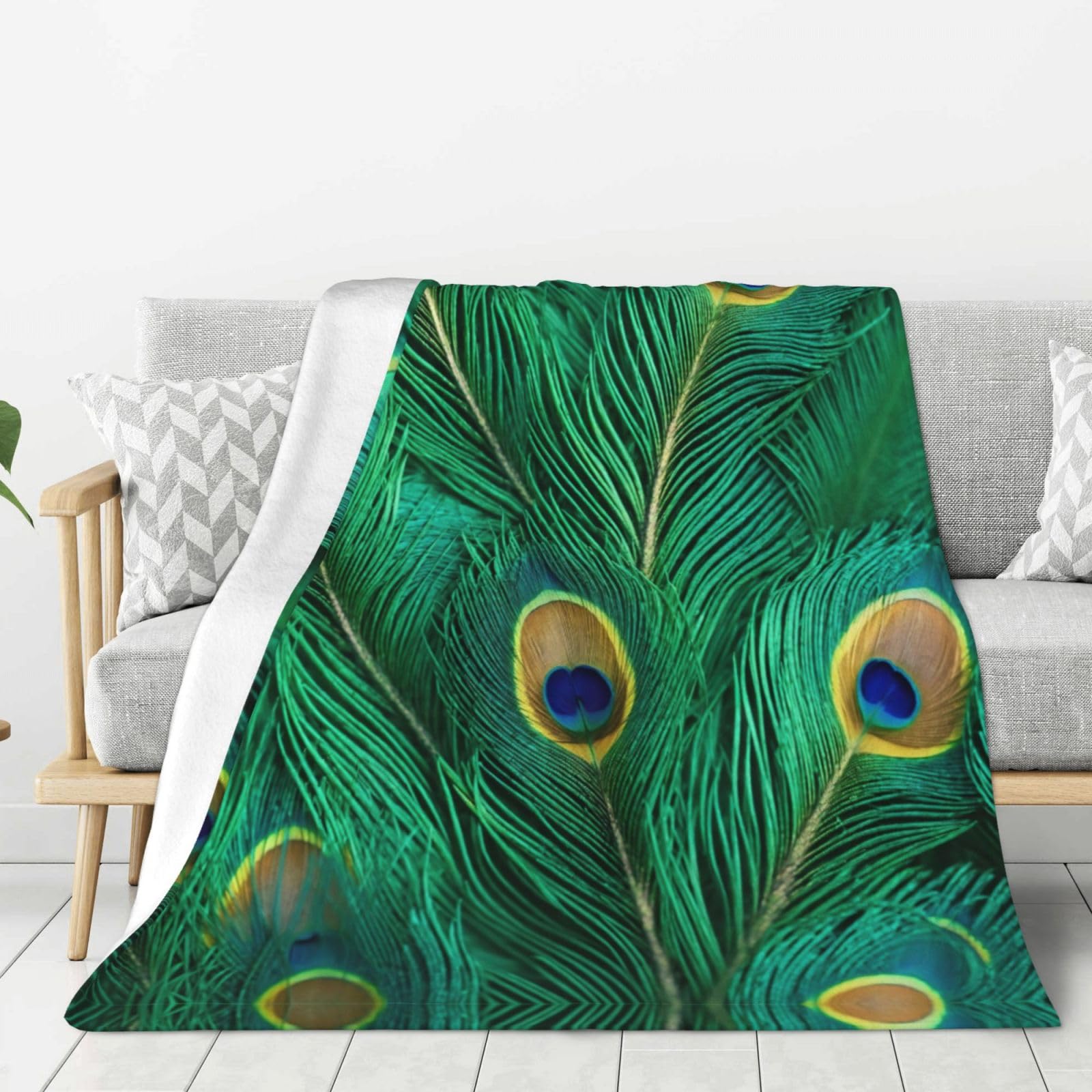 Couverture chaude flanelle lit canapé plaid imprimé paon vert voyage