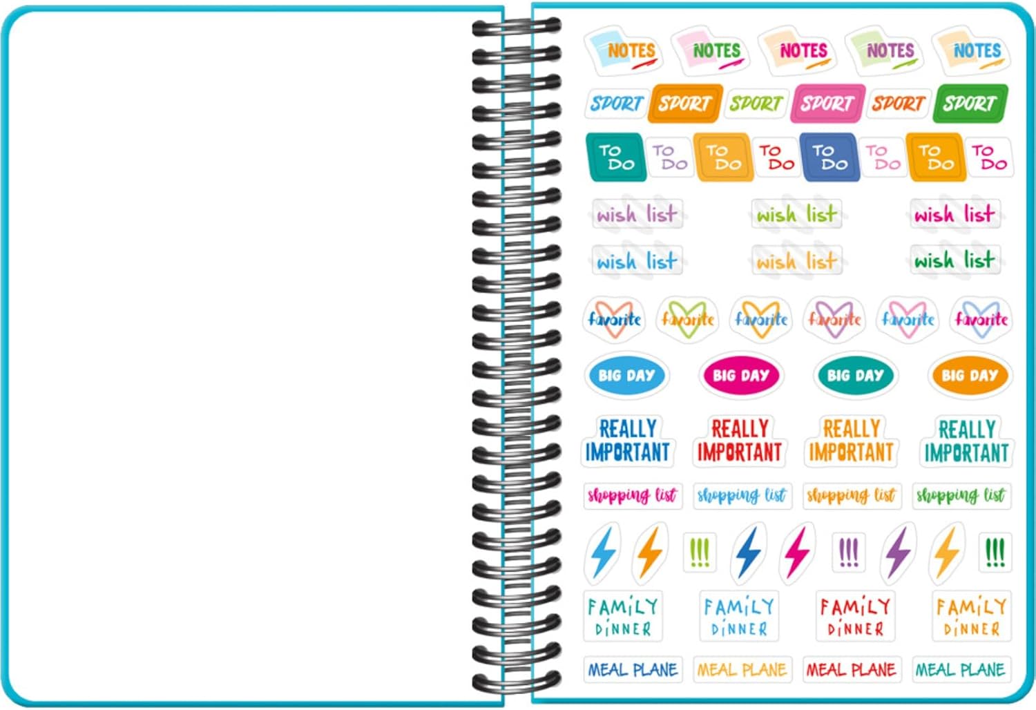 Dohe - School Agenda 2025 2026 - Weekly Overview, Size A5 (15 x 21 cm), Spanish and English, Double Spiral Bound and Elastic Band, Hard Cover, 4 Sticker Pages - Colour Vibes Cyan