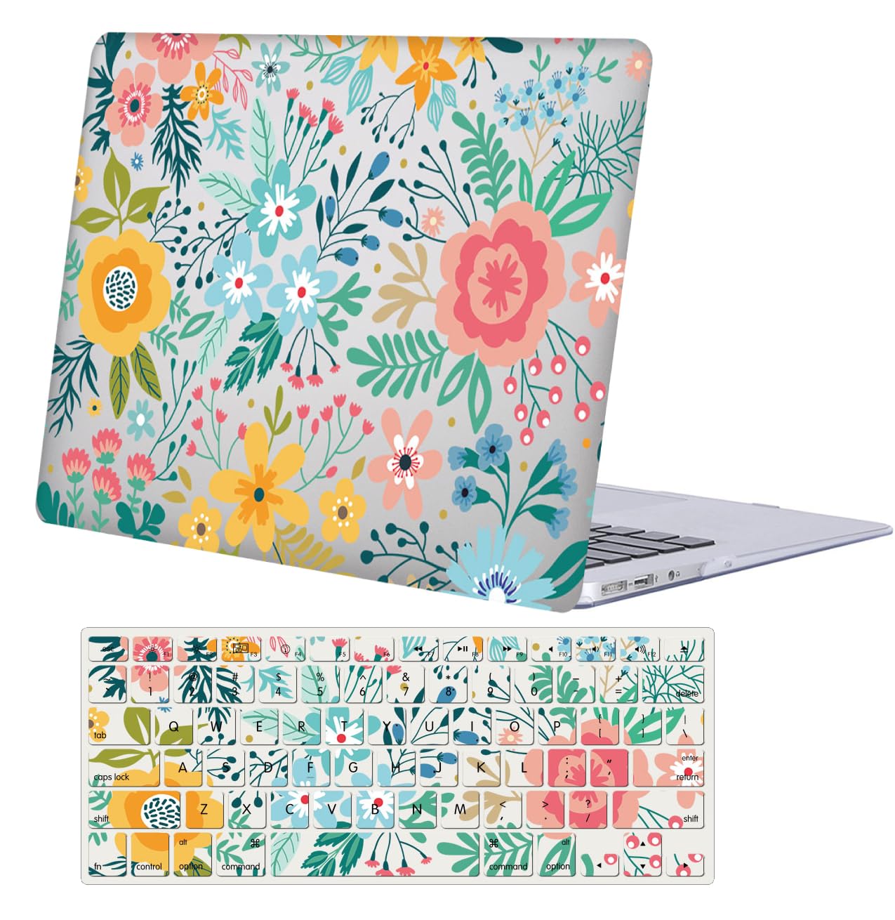 Laptop Hard Case Compatible with MacBook Air 13 inch Case 2017 2016 2015 2014 2013 2012 2011 2010 Release Model A1466 A1369, Plastic Hard Shell Case Cover & Keyboard Cover Skin, Colorful Flower