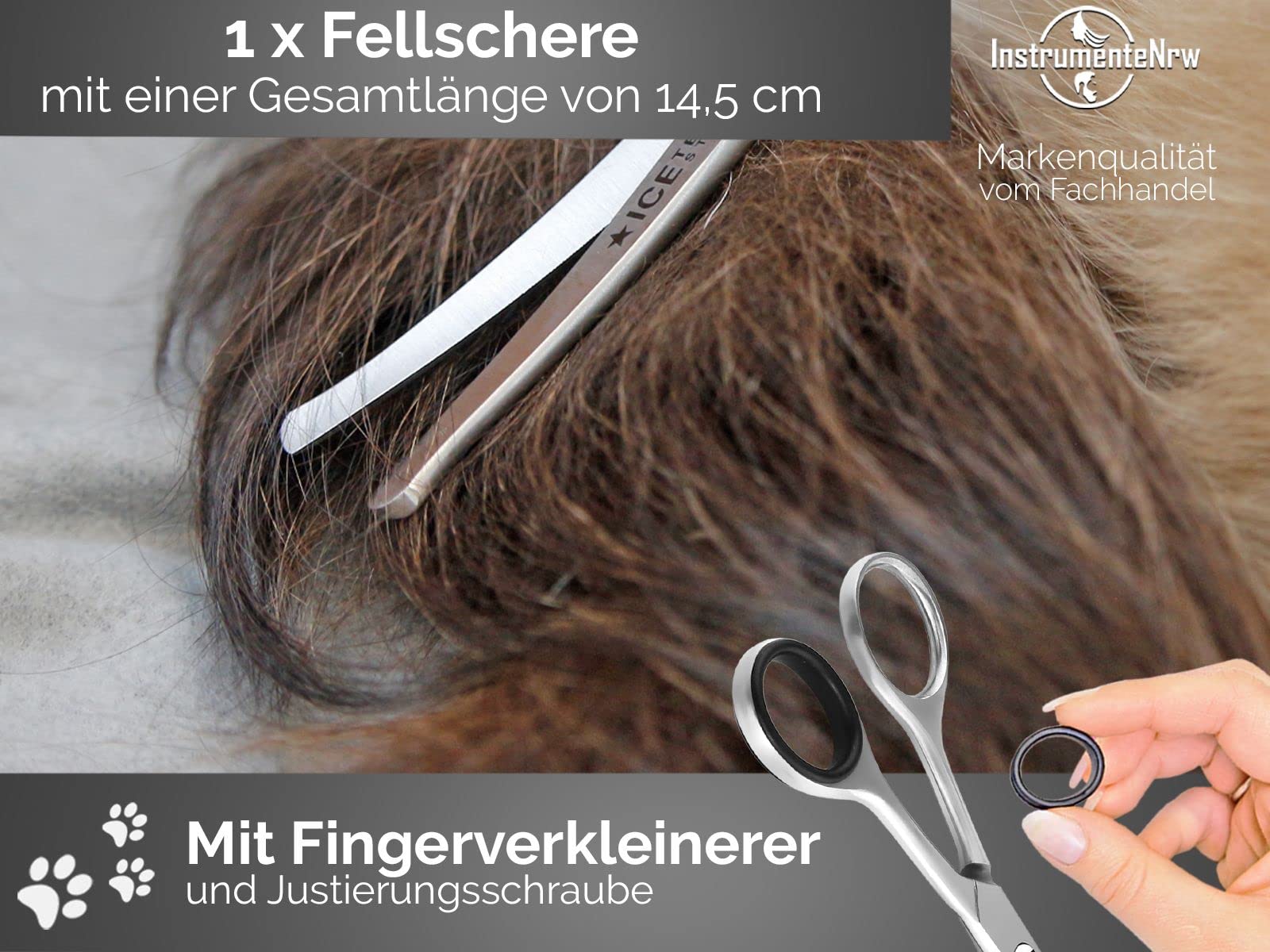 Kombi-Set Gebogene Fellschere Pfotenschere Hunde-Haarschere 3-Teilig 11,5 cm - 14,5 cm, 16 cm aus rostfreiem Edelstahl