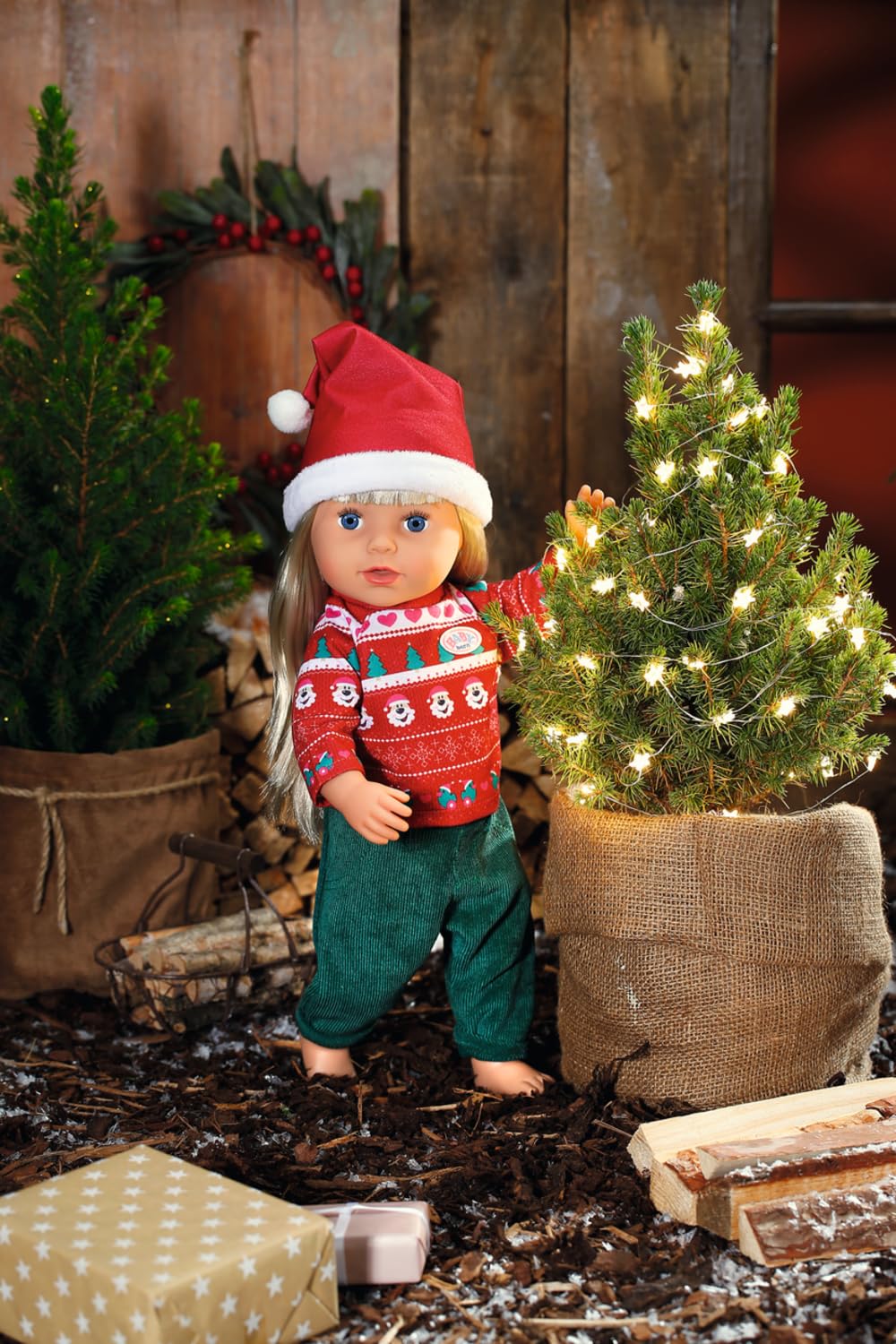BABY born X-Mas Sukienka dla lalek 43 cm - Dla małych dłoni, wspieranie empatii i umiejętności społecznych - Wiek: od 3 lat - Zawiera sweter, spodnie i kapelusz