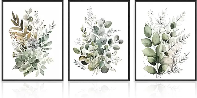 Boho Green Leaves Wall Art - 3-Piece Botanical Print Set, 12x16in Unframed