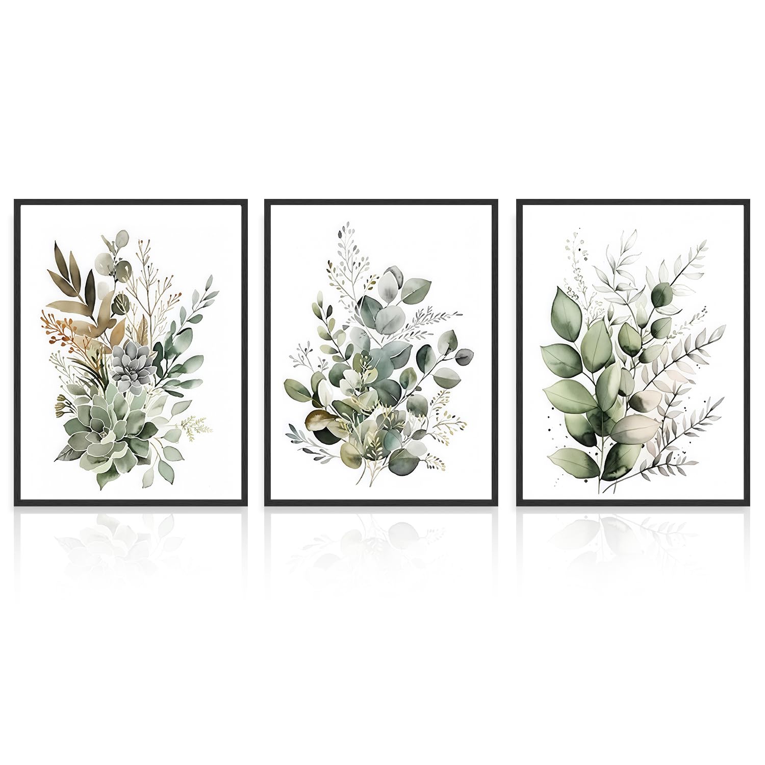 Dazzlewall 3pcs Boho Wall Art Decor, Green Leaves Botanical Poster Print for Bathroom Living Room, Eucalyptus Leaves Bedroom Wall Decor, 12x16 in Unframed — image 1